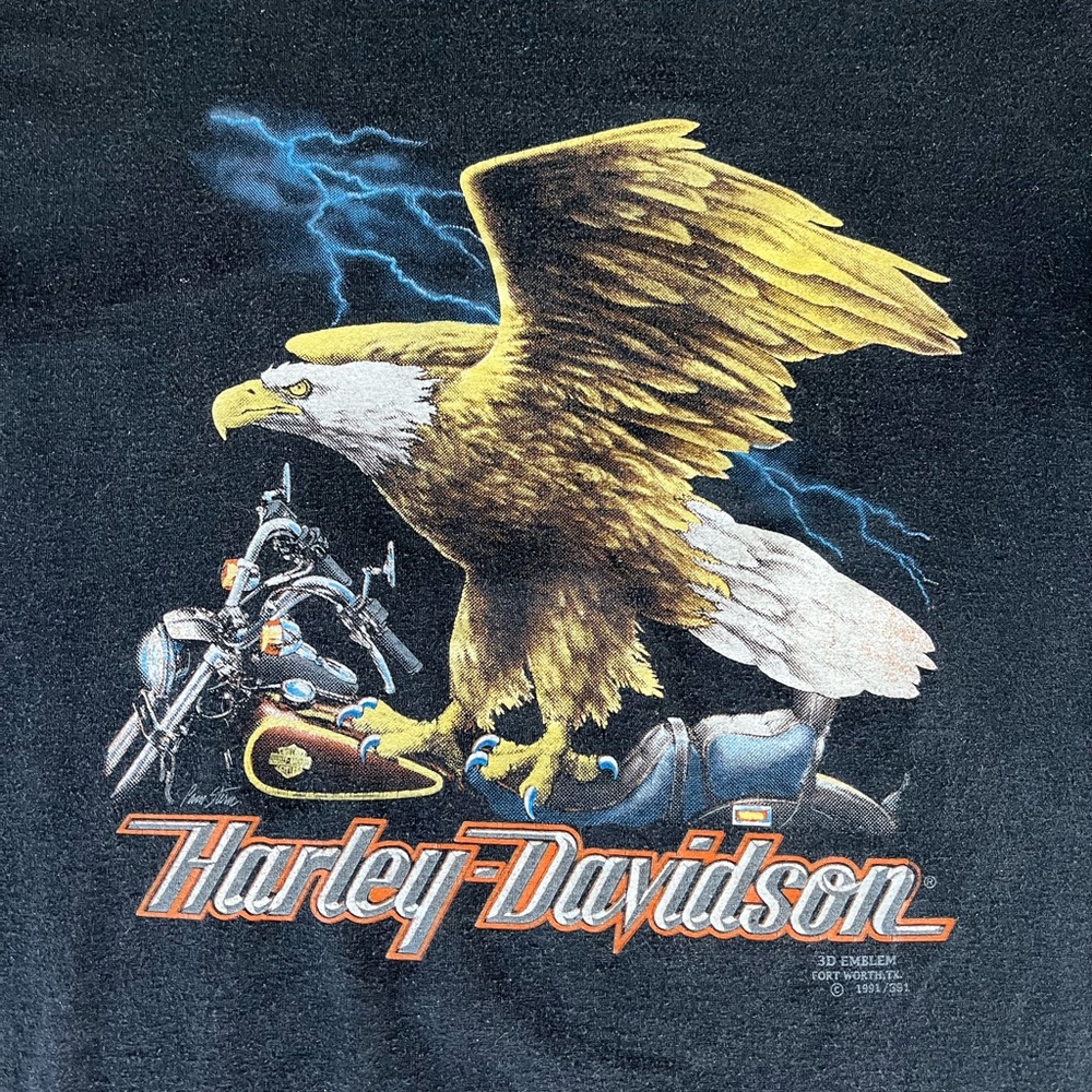 Vintage 1991 Harley Davidson 3D Emblem Eagle T-Shirt - Picture 2 of 9